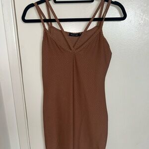 Nasty Gal Rust-Brown Textured Double-Strap  dress